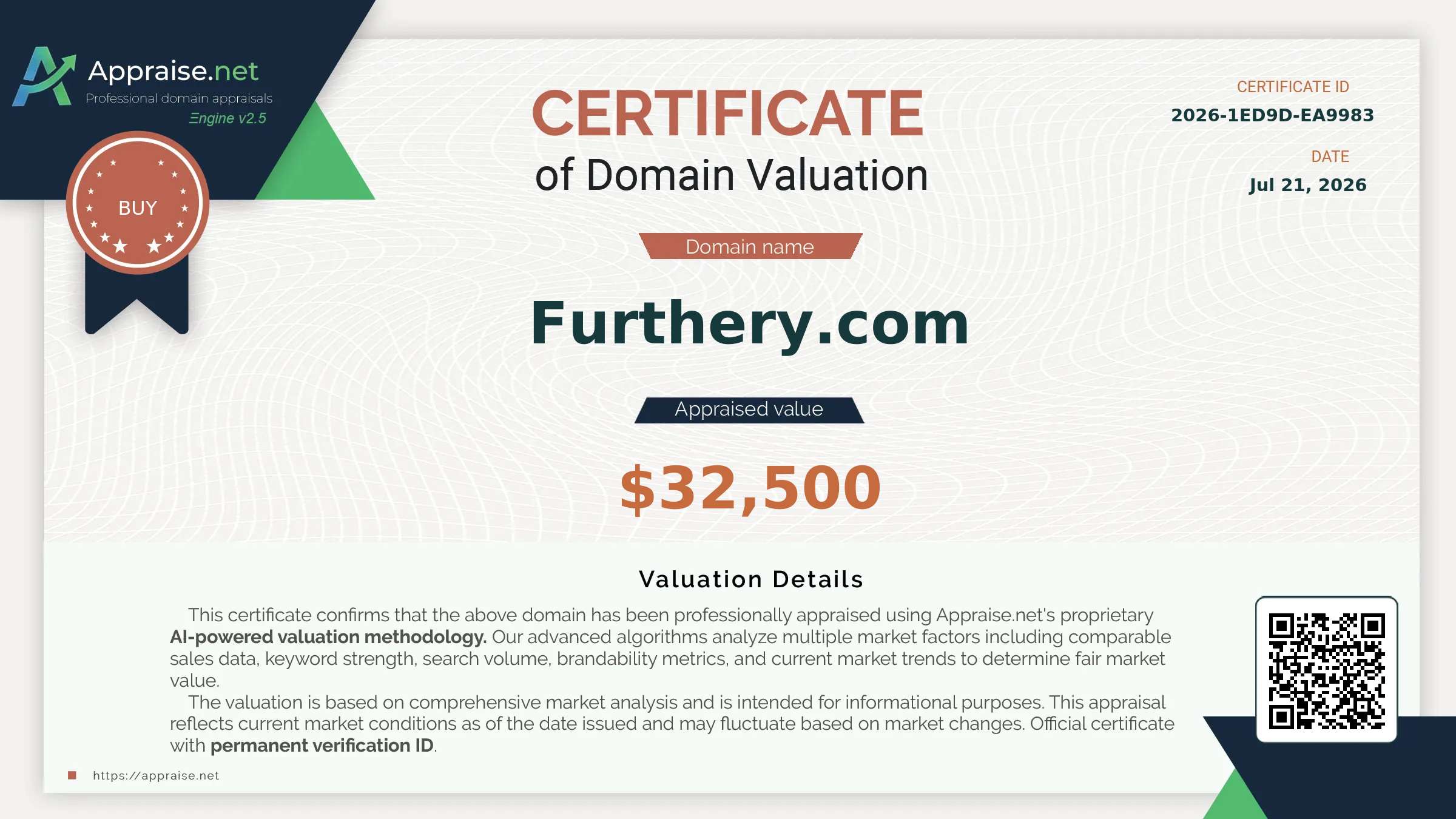 Appraise.net certificate for Furthery.com